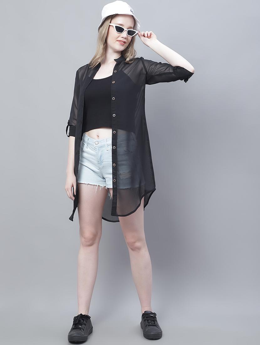 women black georgette regular shirt - 20388047 - Standard Image - 4