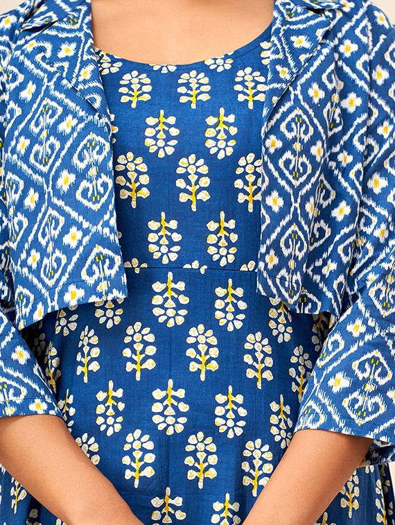 women blue round neck kurta with jacket - 20390200 - Standard Image - 4