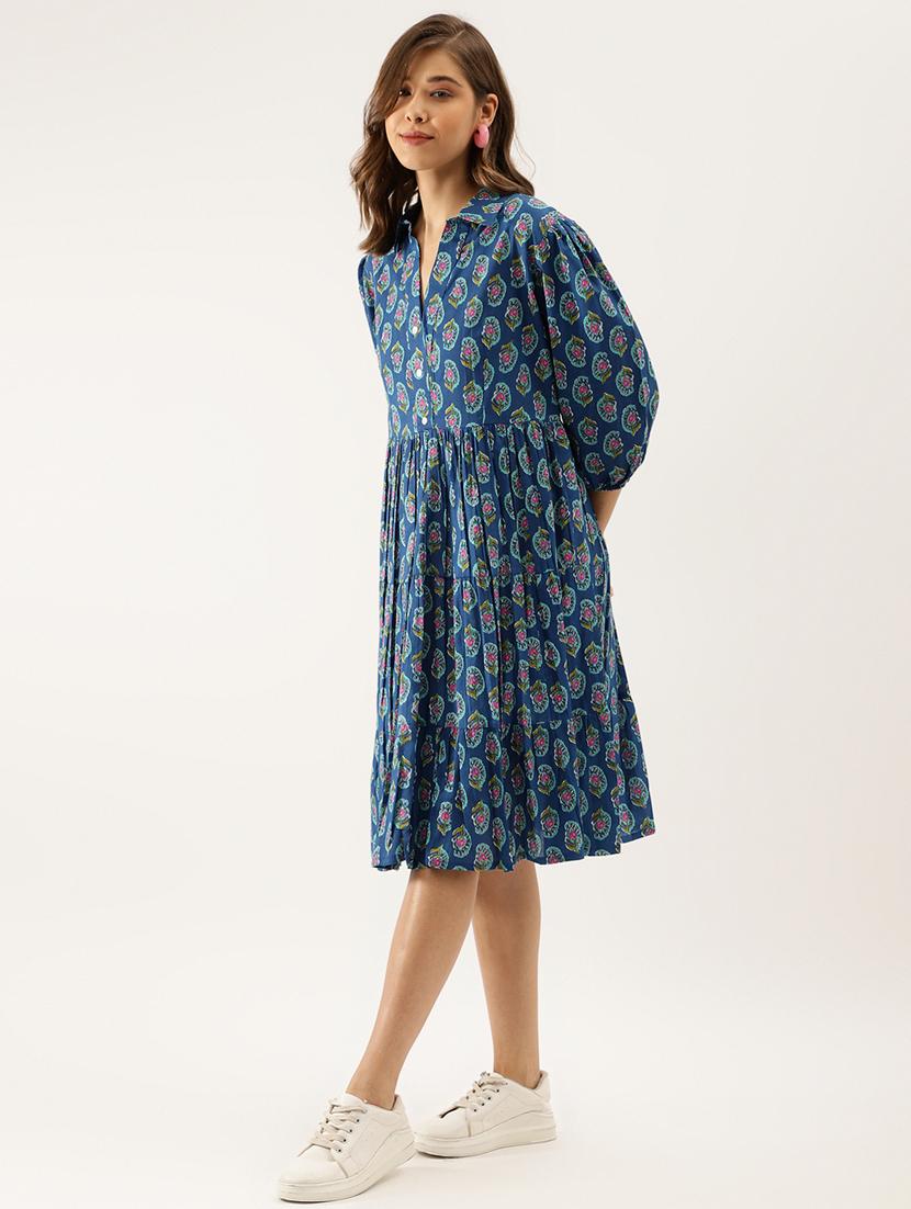 blue printed a-line dress - 20390533 - Zoom Image - 1
