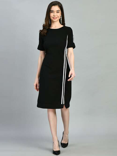 women round neck taped sheath dress - 20393906 - Very Small Image - 1