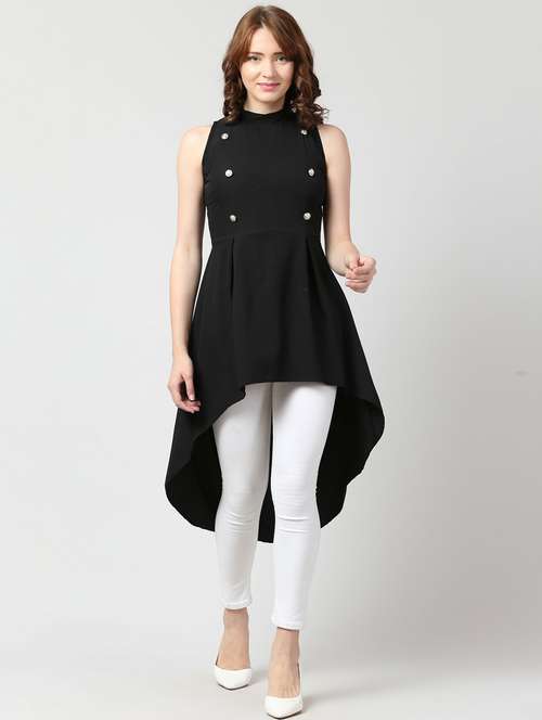 black polyester highlow tunic - 20393930 - Very Small Image - 1