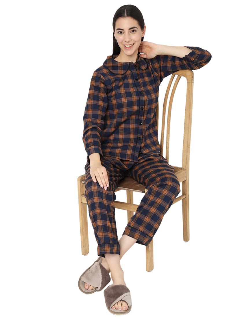 women multi color checkered cotton nightwear pyjama set - 20396662 - Zoom Image - 4