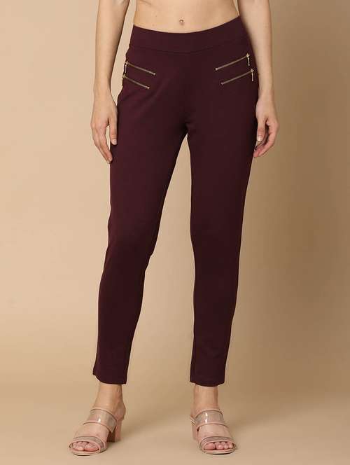 maroon cotton jeggings - 20397375 - Very Small Image - 1