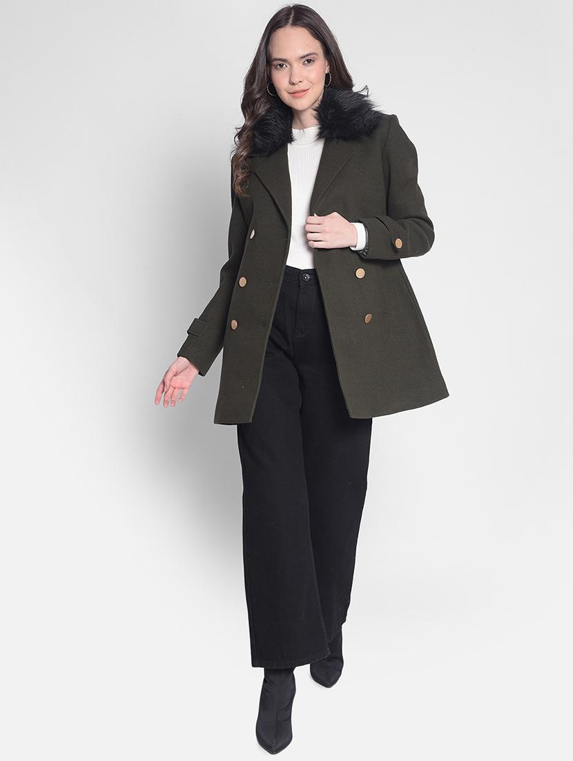 green solids full sleeves trench coat - 20417444 - Zoom Image - 4