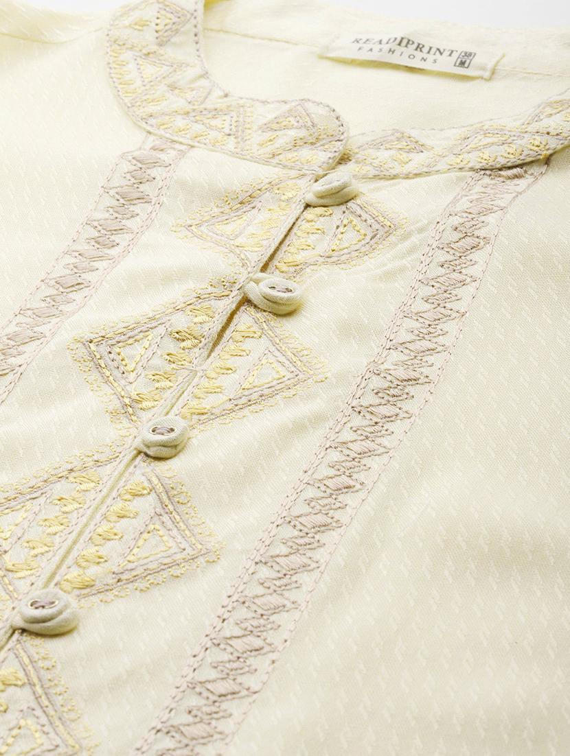 women cream mandarin neck a-line kurti - 20451445 - Zoom Image - 4
