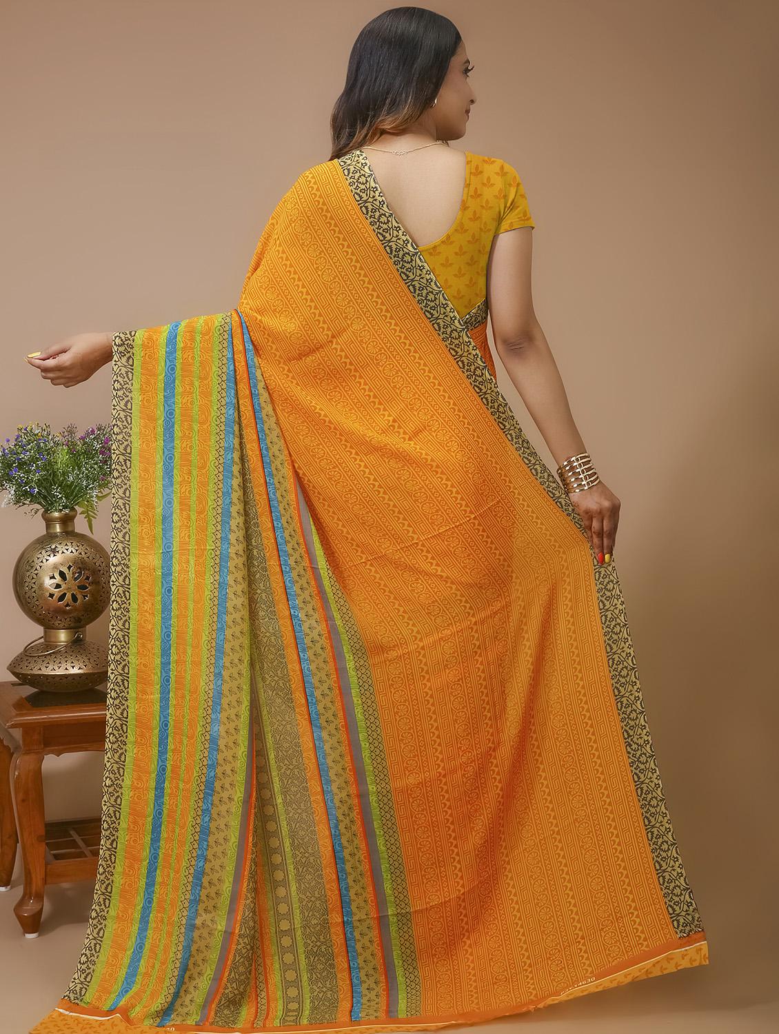 women's printed mustard colored saree - 20474328 - Zoom Image - 2
