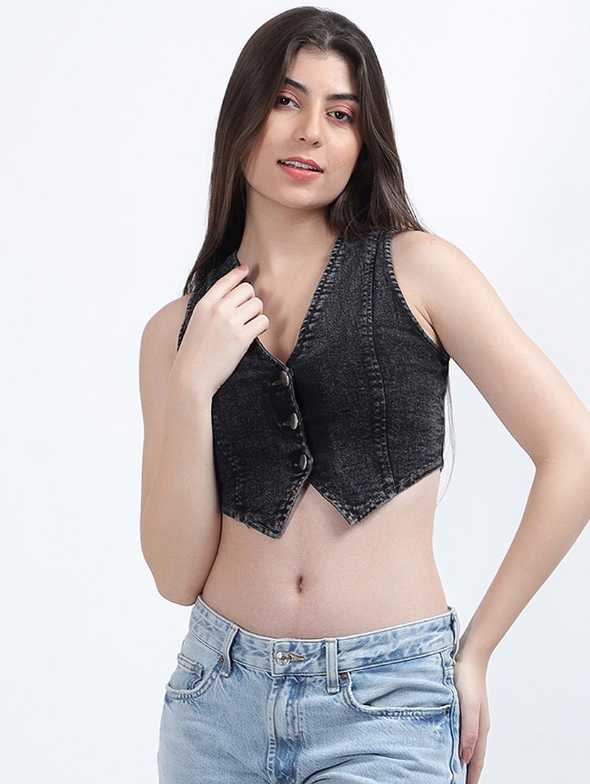 black cotton denim jacket - 20476122 - Standard Image - 2