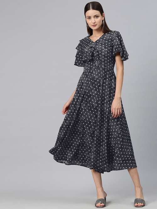 black printed a-line dress - 20486540 - Very Small Image - 1