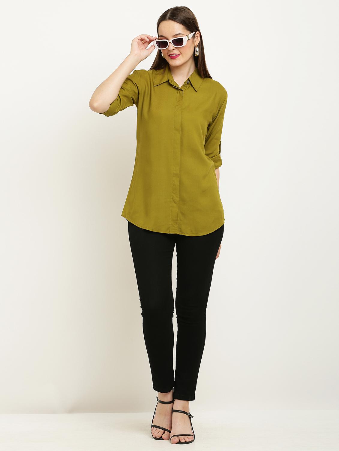 olive rayon regular shirt - 20498741 - Standard Image - 3