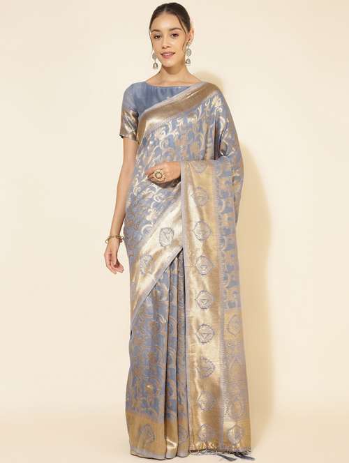 women's floral grey colored saree with blouse - 20500957 - Very Small Image - 1