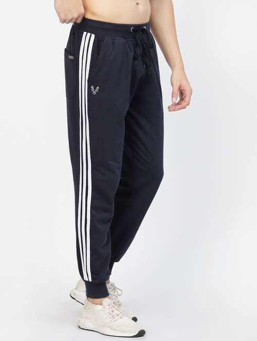 men navy blue side taped mid rise jogger - 20502304 - Very Small Image - 1