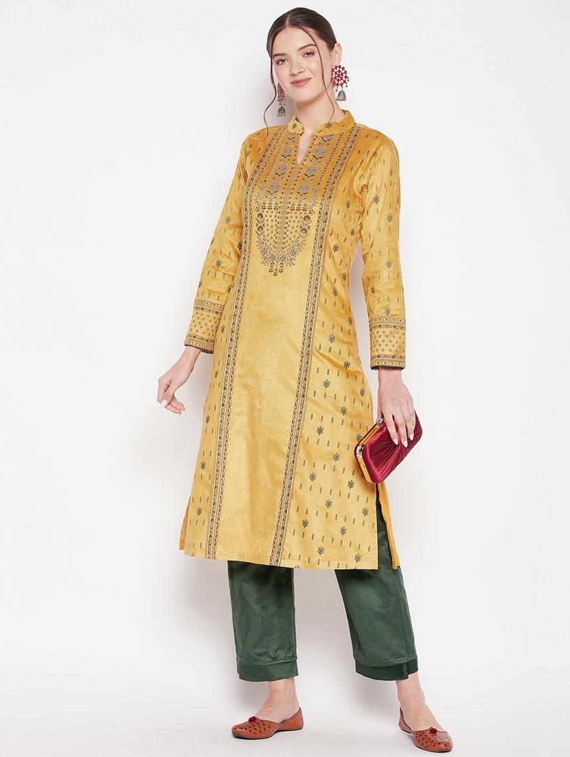 women yellow mandarin neck kurta pant set - 20506613 - Zoom Image - 3