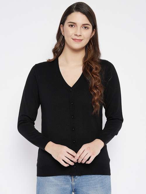 black solid woolen cardigan - 20507163 - Very Small Image - 1