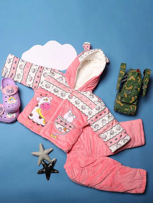 kids printed detailed hooded top & pyjama set - 20534494 - Very Small Image - 1