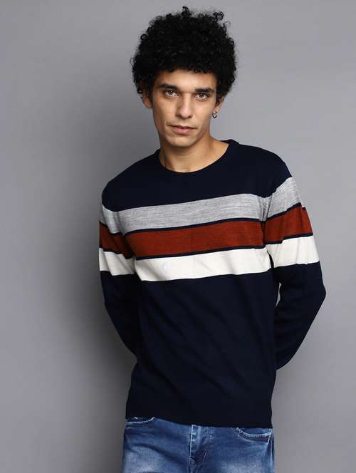 men striped crew neck pullover - 20536534 - Very Small Image - 1