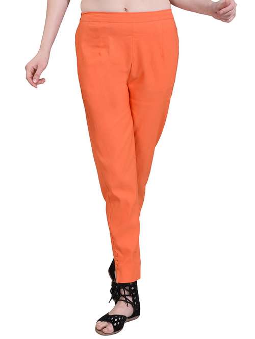orange cotton blend flat front trousers - 20539701 - Very Small Image - 1