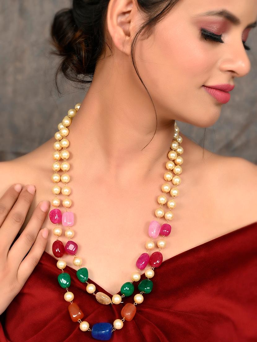 women pearl & stones layered necklace - 20547035 - Standard Image - 3