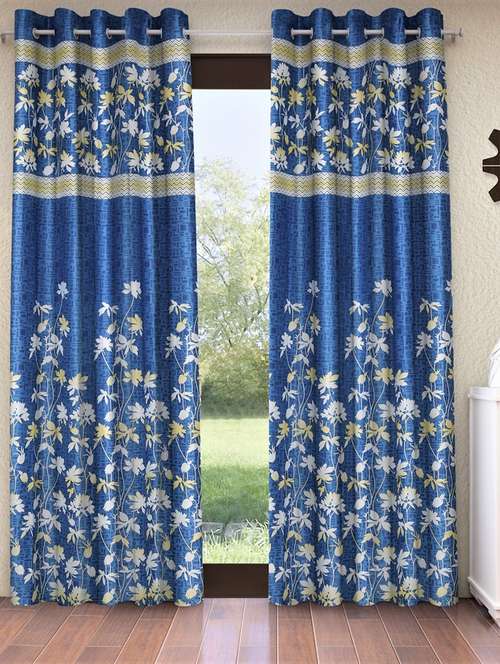 home sizzler 2 piece flower border panel eyelet polyester blue long door curtains - 20553500 - Very Small Image - 1