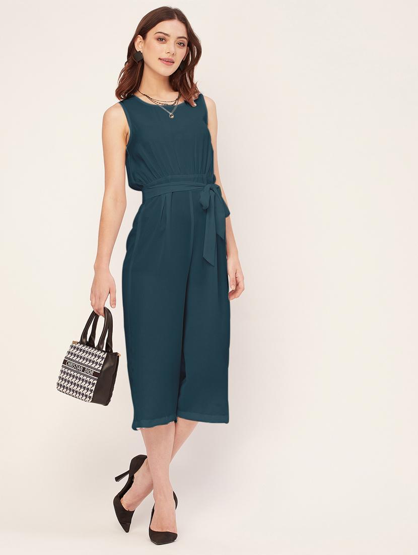 women solid waist tie up jumpsuit - 20555360 - Standard Image - 3