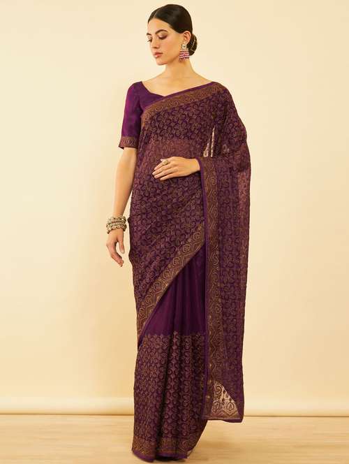 women's embroidered saree with blouse - 20560747 - Very Small Image - 1