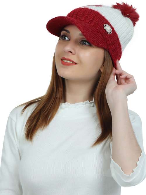 women red & grey wool cap - 20562870 - Very Small Image - 1