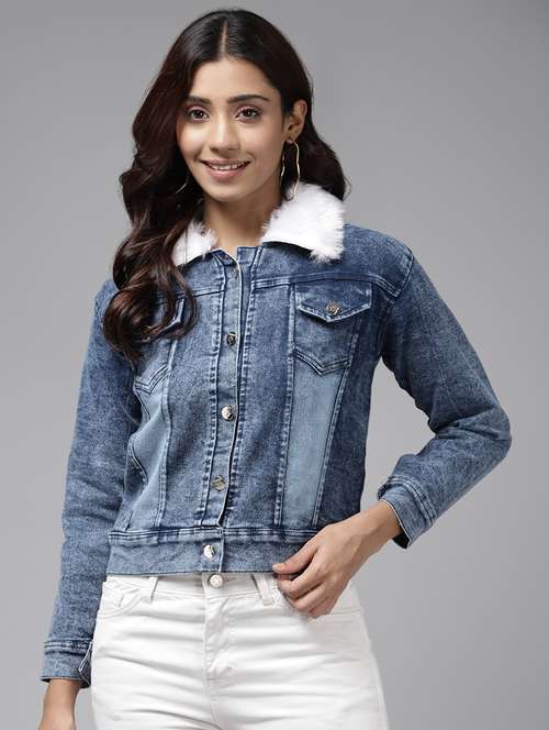 blue denim jacket with fur collar - 20567009 - Very Small Image - 1