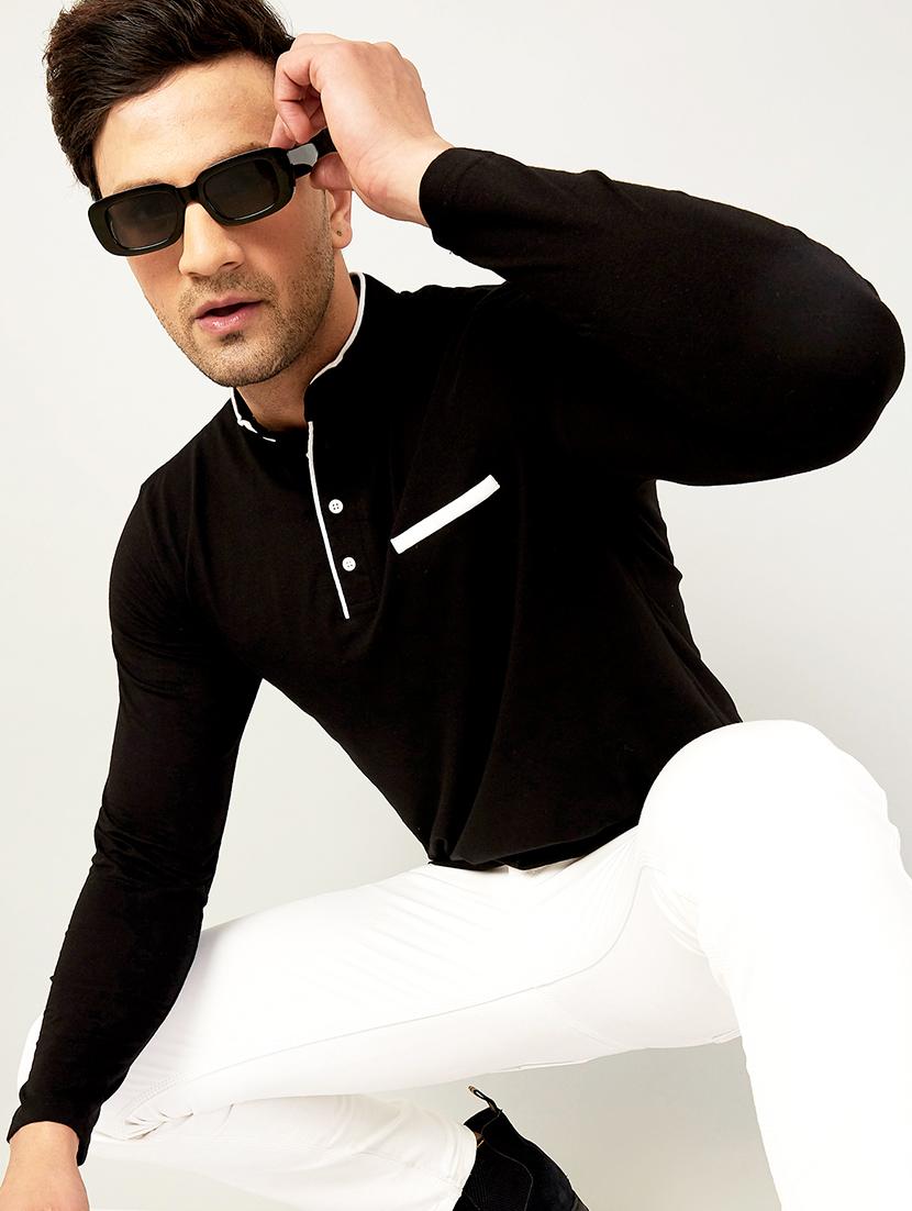 men mandarin neck solid t-shirt - 20570968 - Standard Image - 3