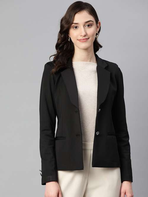 women solid lapel collar blazer - 20573655 - Very Small Image - 1