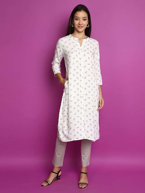 women white mandarin neck straight kurta - 20588910 - Very Small Image - 1