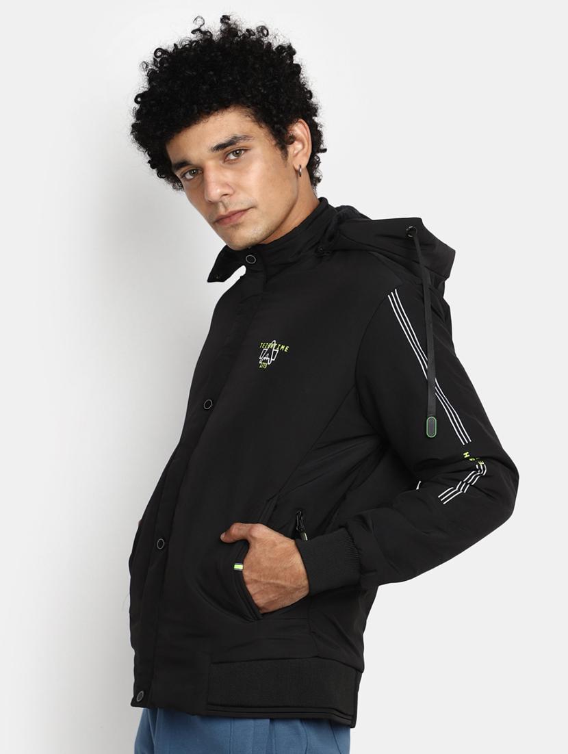men black solid hooded jacket - 20594703 - Zoom Image - 1