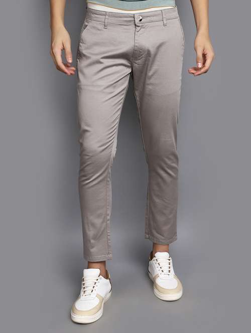 men mid-rise grey solid casual chinos - 20594828 - Very Small Image - 1