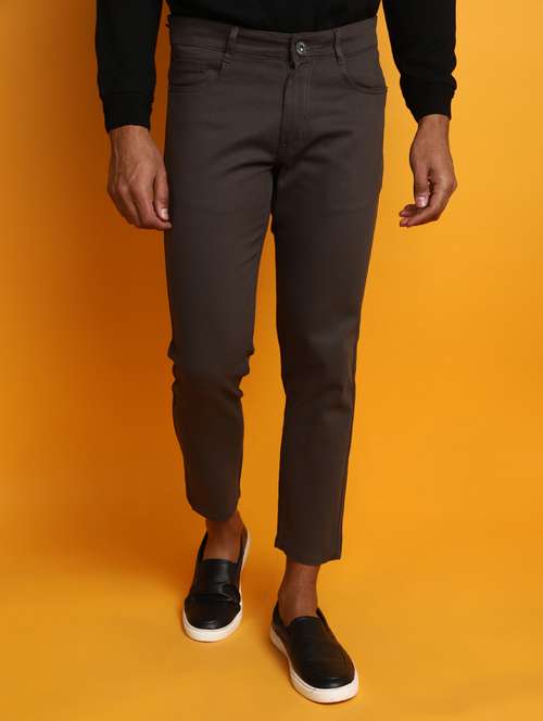 men mid-rise brown solid casual chinos - 20594834 - Very Small Image - 1