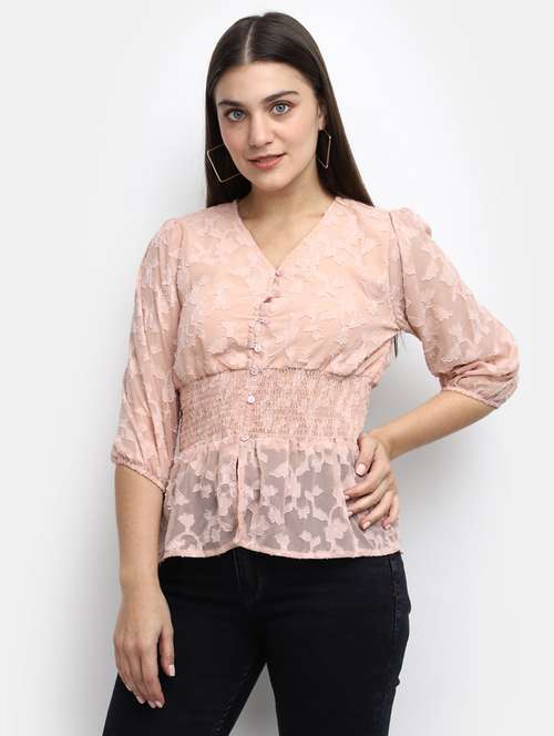 beige cotton a line top - 20600155 - Very Small Image - 1