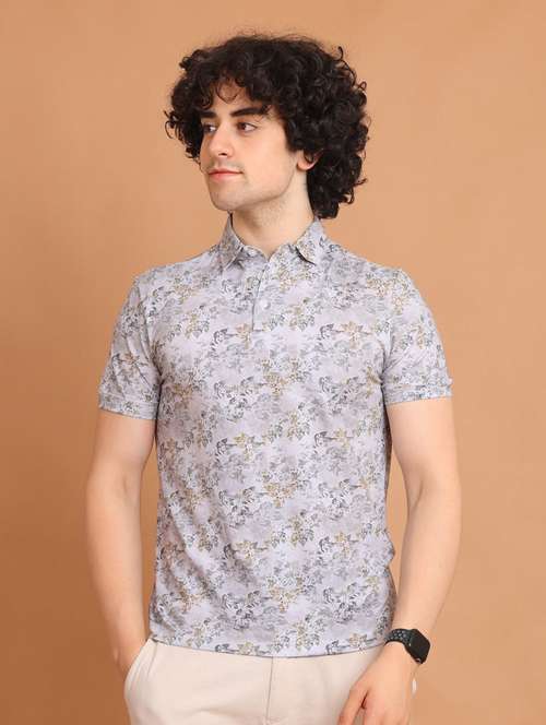 grey printed short sleeve polo t-shirt - 20601657 - Very Small Image - 1