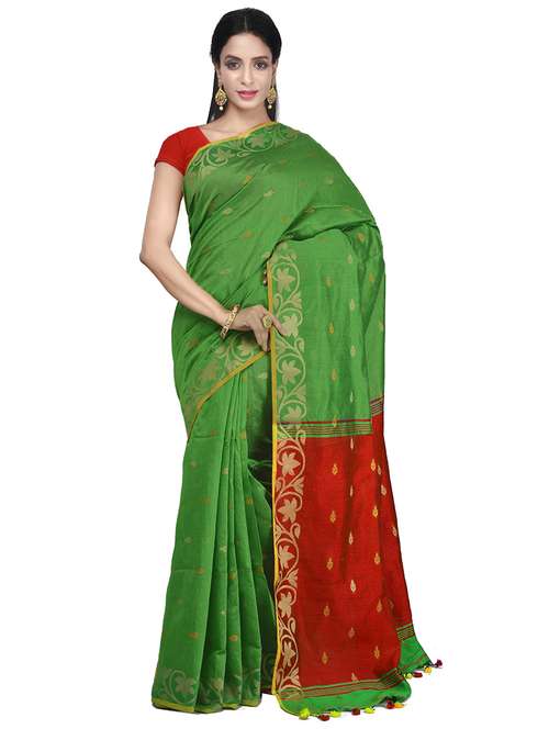 green self design southern silk saree with blouse - 20614069 - Very Small Image - 1