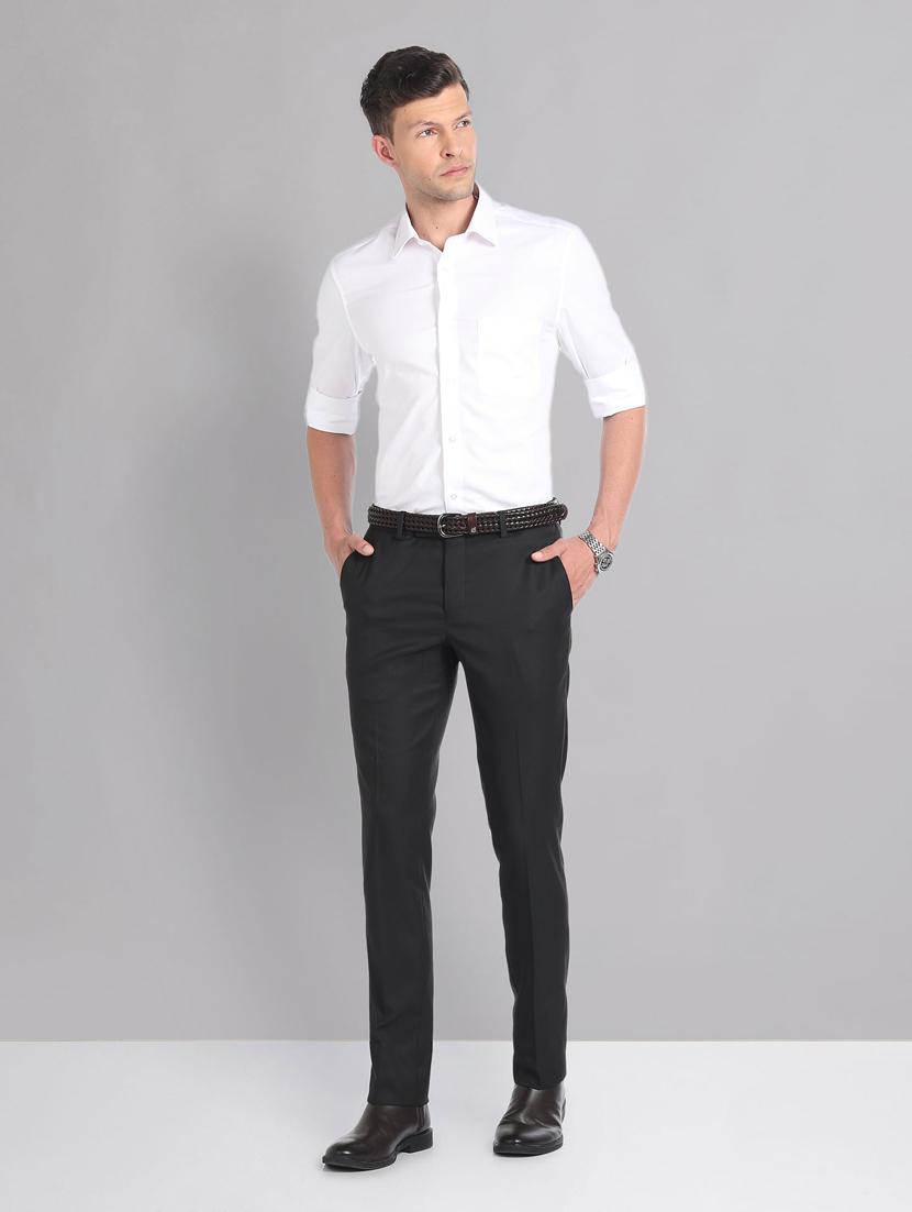 black polyester flat front trousers formal - 20632800 - Zoom Image - 3