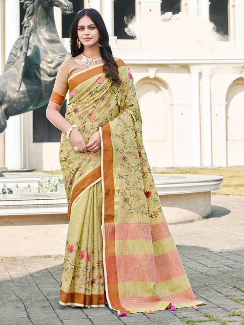 women green embroidered saree with blouse - 20644199 - Very Small Image - 1