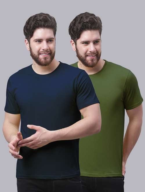 pack of 2 - multi colored cotton plain t-shirt - 20644857 - Very Small Image - 1