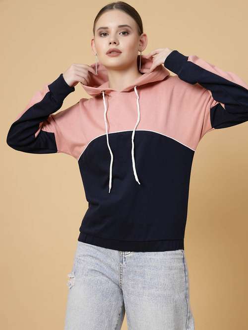 peach & navy blue color block long sleeve sweatshirt - 20683135 - Very Small Image - 1