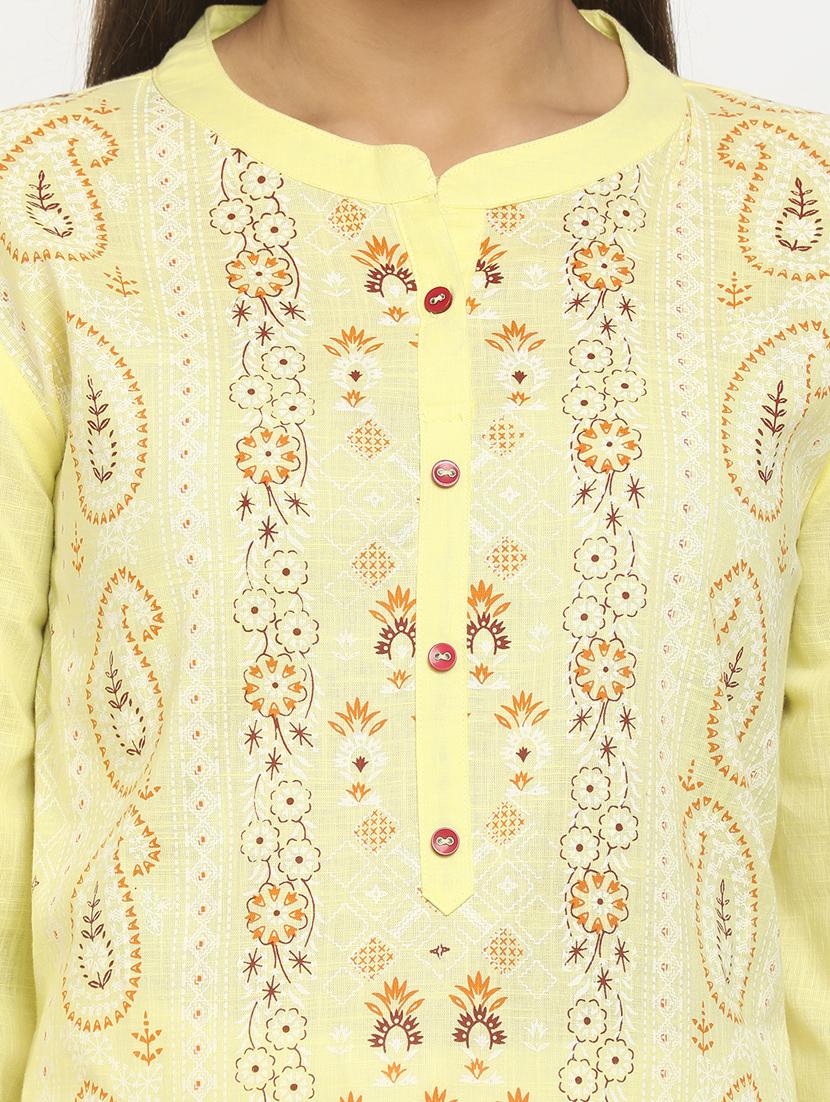 yellow three quarter sleeve straight kurta - 20685987 - Zoom Image - 4