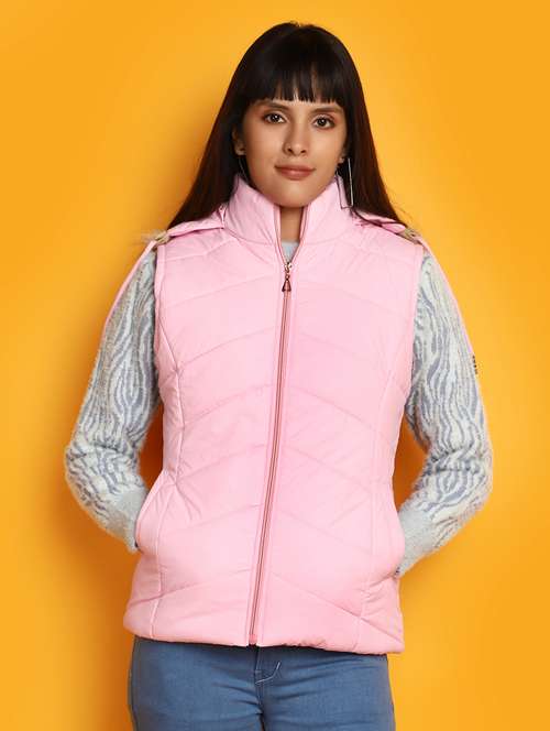 women solid sleeveless puffer jacket - 20686202 - Very Small Image - 1
