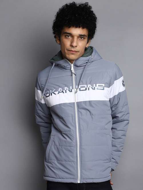 men light blue long sleeve hooded quilted jacket - 20686357 - Very Small Image - 1