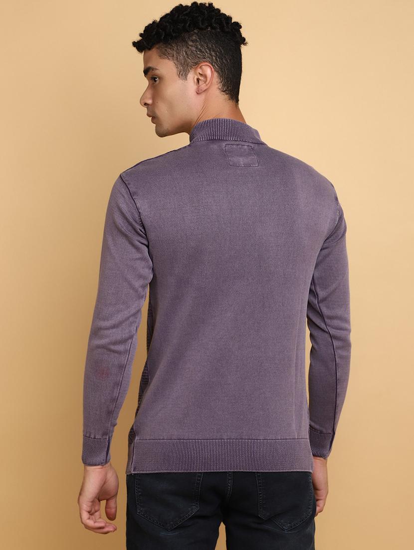 purple self design zip detailed pullover - 20686862 - Zoom Image - 2