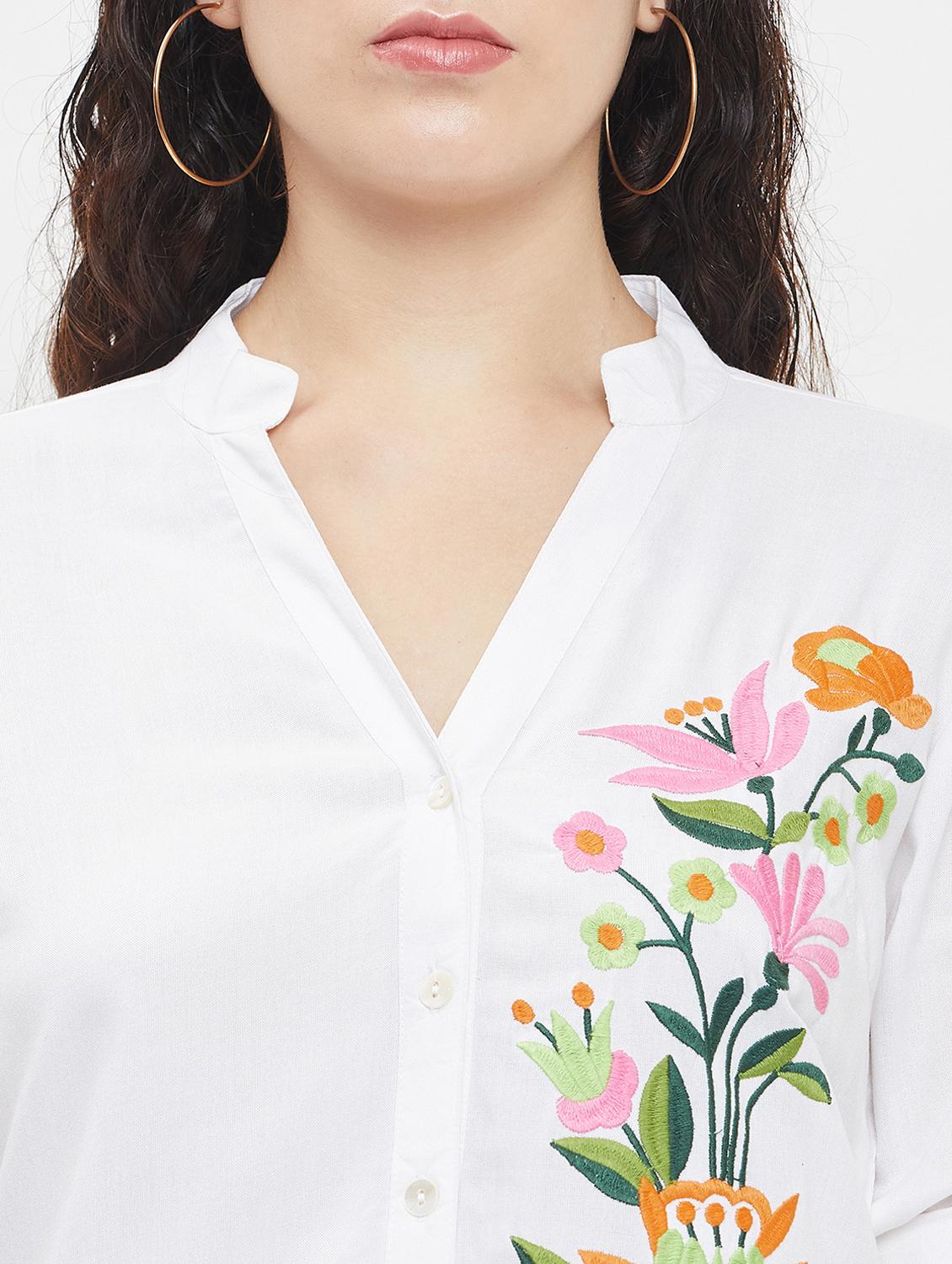 women mandarin neck embroidered regular shirt - 20706894 - Zoom Image - 5