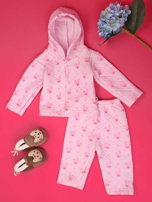 pink printed detailed hooded shirt & pyjama set - 20755265 - Very Small Image - 1