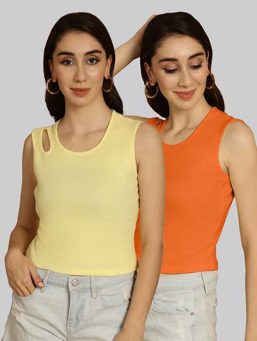 pack of 2 solid multi colored sleeveless top - 20764485 - Very Small Image - 1