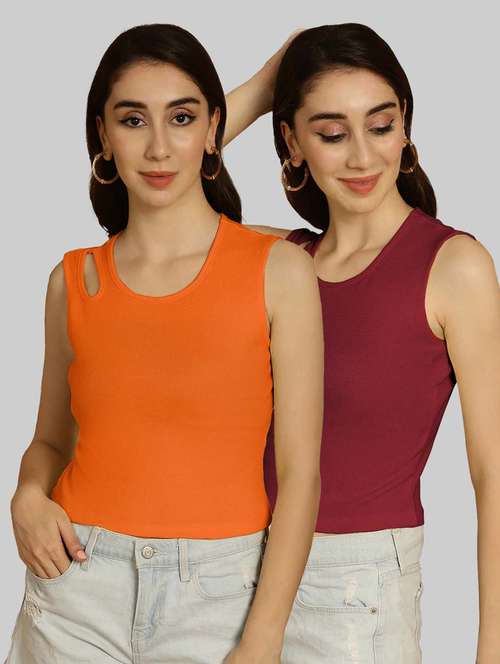 pack of 2 solid multi colored sleeveless top - 20764563 - Very Small Image - 1