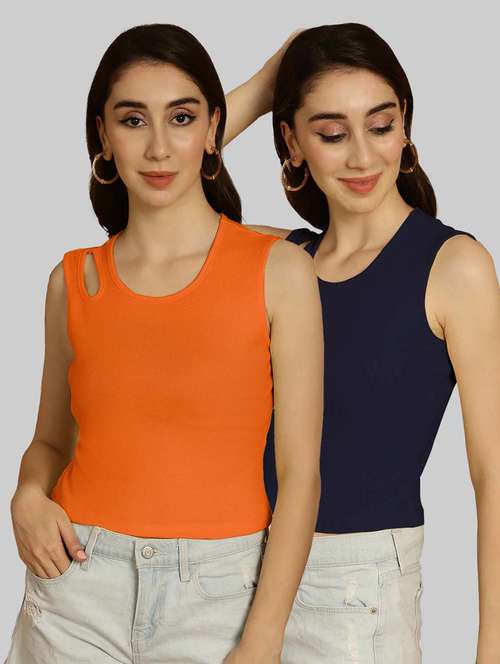 women pack of 2 multicolored solid sleeveless crop top - 20764565 - Very Small Image - 1