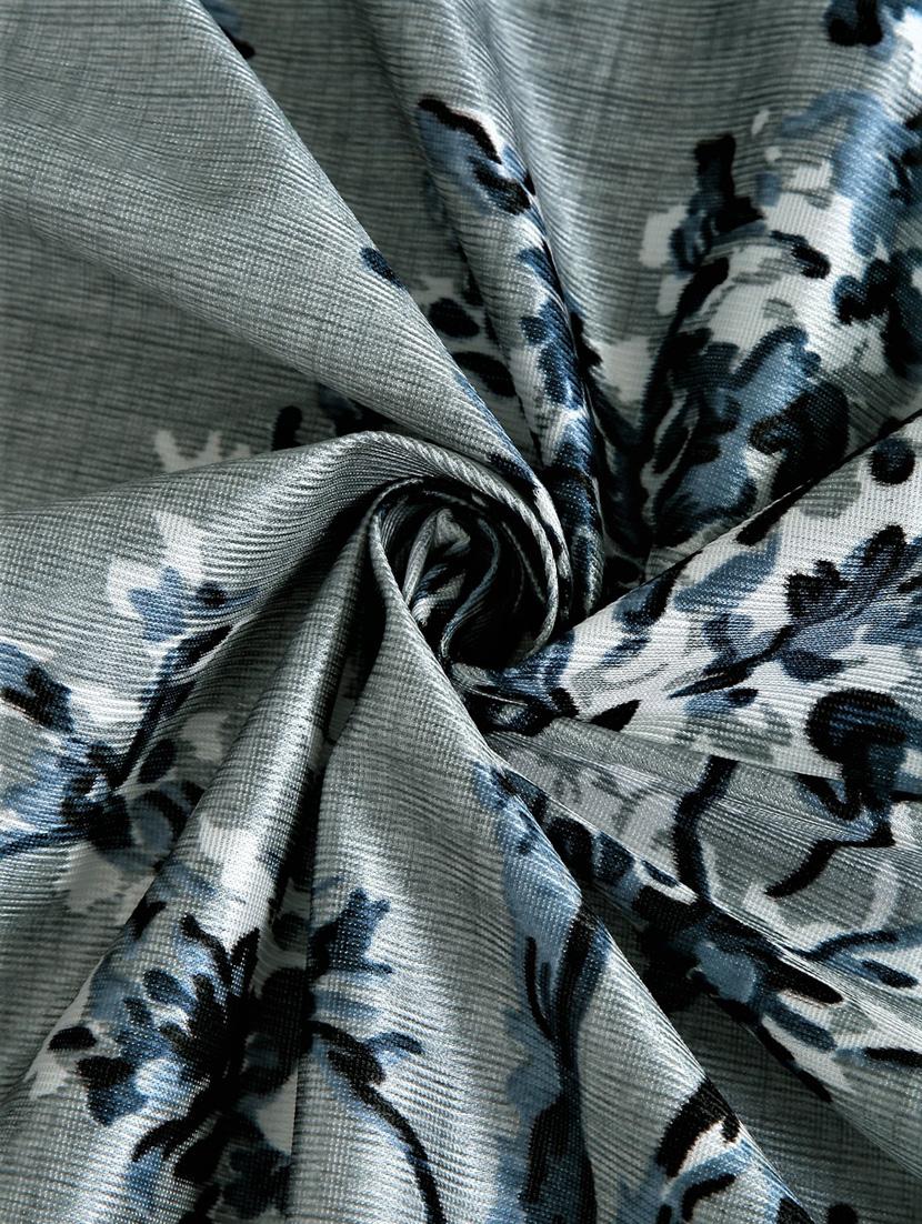 fashion string 3 pieces floral blossoms eyelet polyester door curtains - 7 feet, grey - 20766915 - Standard Image - 2