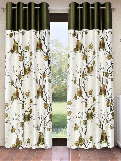 fashion string 2 pieces solid patch 3d tulip eyelet polyester door curtains - 7 feet, red - 20766960 - Very Small Image - 1